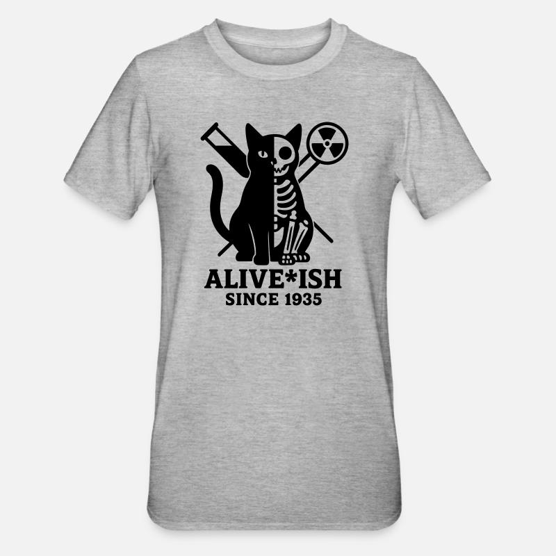 Le chat de Schrödinger - T-shirt polycoton Unisexe - gris chiné