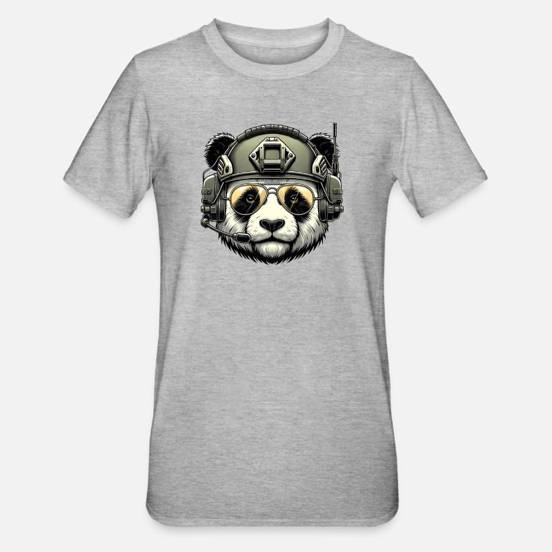 Panda Military Army Design - Unisex Polycotton T-Shirt - heather grey