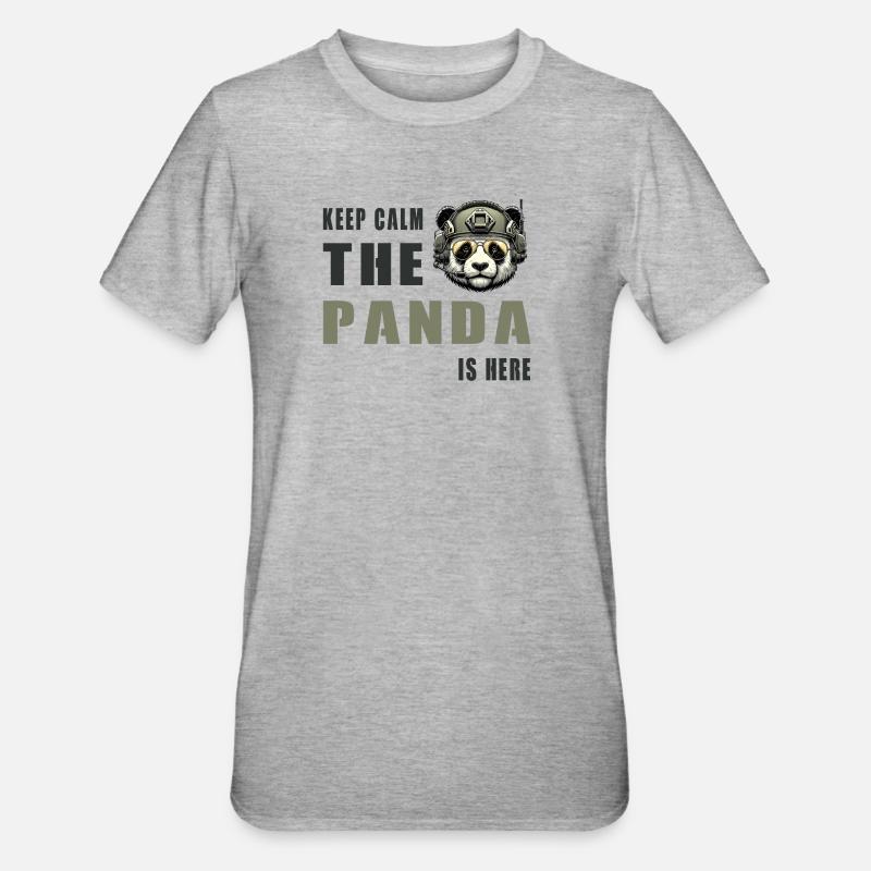 Panda tactique – Restez calme - T-shirt polycoton Unisexe - gris chiné