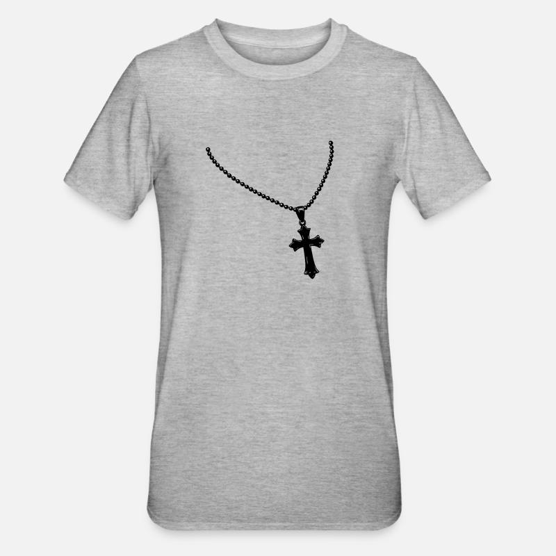 Collier avec croix - T-shirt polycoton Unisexe - gris chiné