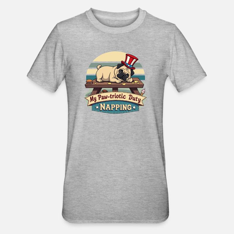 Mops Nickerchen - Unisex Polycotton T-Shirt - Grau meliert