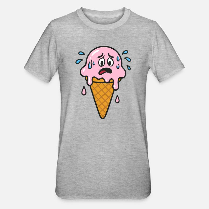 Cône de crème glacée dessin animé - T-shirt polycoton Unisexe - gris chiné