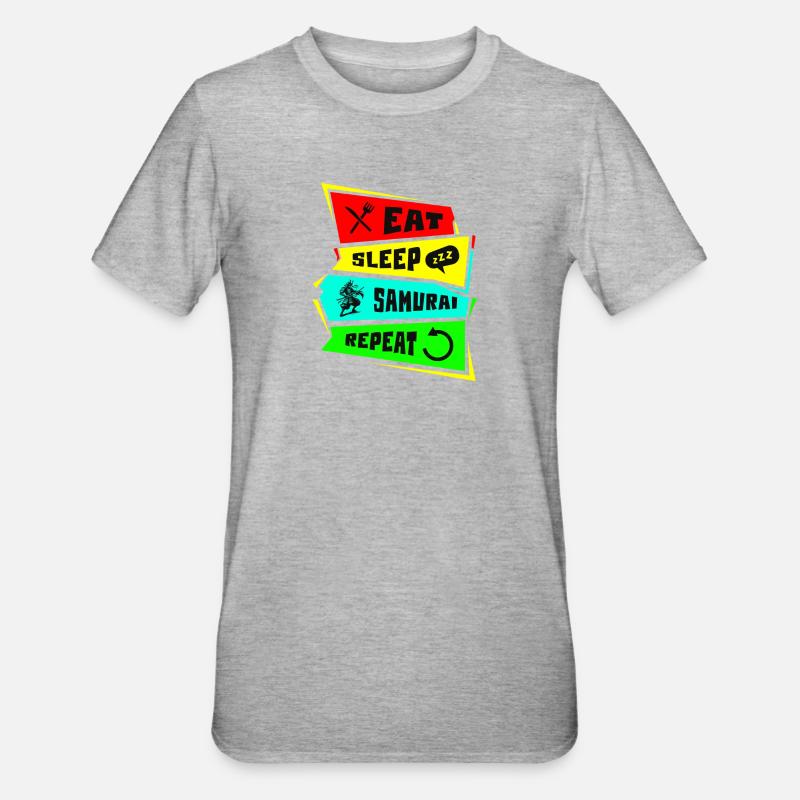 Samurai Eat Sleep Samurai Repeat - Unisex Polycotton T-Shirt - heather grey
