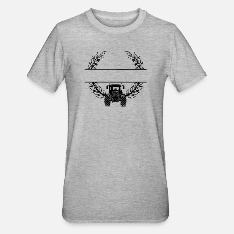 Traktor-Frontansicht im Weizenkranz - Unisex Polycotton T-Shirt - Grau meliert