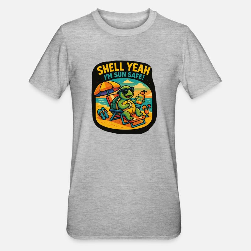 Shell Yeah – Sun Safe Turtle - Unisex Polycotton T-Shirt - Grau meliert
