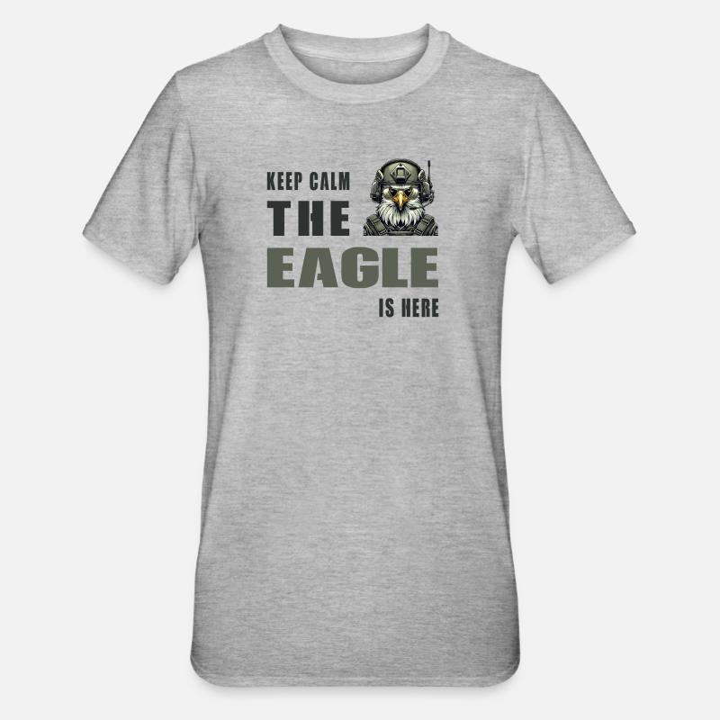 Keep Calm – The Eagle Is Here - Unisex Polycotton T-Shirt - Grau meliert
