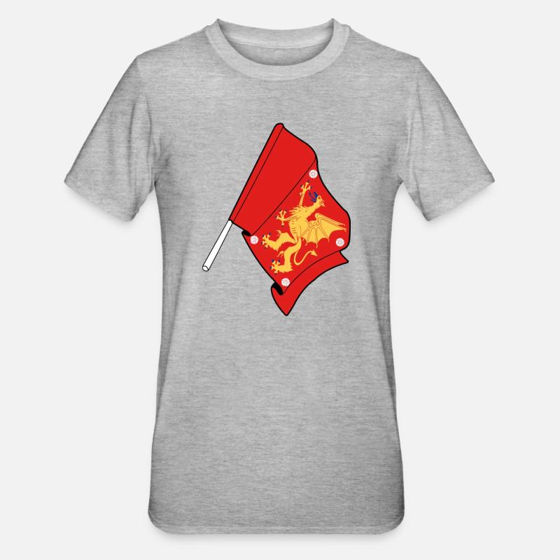 Drapeau du comté d’Östergötland - T-shirt polycoton Unisexe - gris chiné
