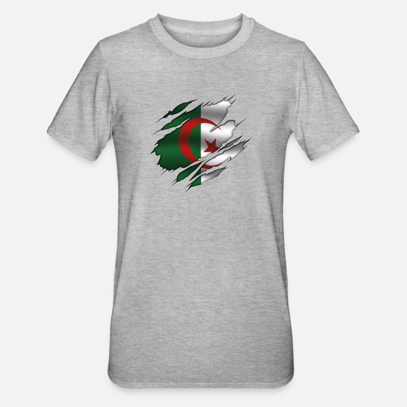 Drapeau de l’Algérie - Algérie - Drapeau déchiré - T-shirt polycoton Unisexe - gris chiné