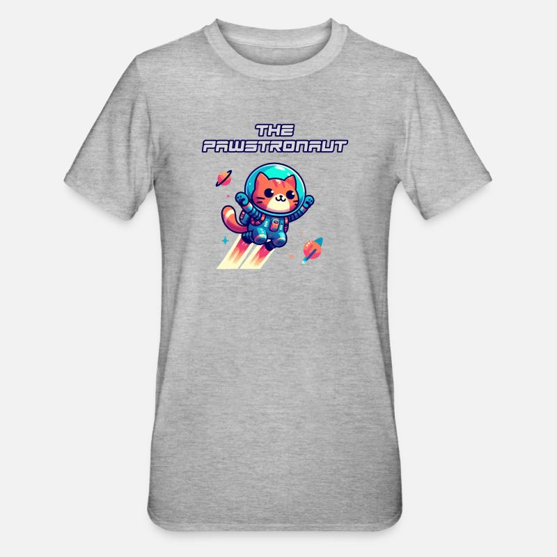 L’astronaute Cat dans l’espace - T-shirt polycoton Unisexe - gris chiné