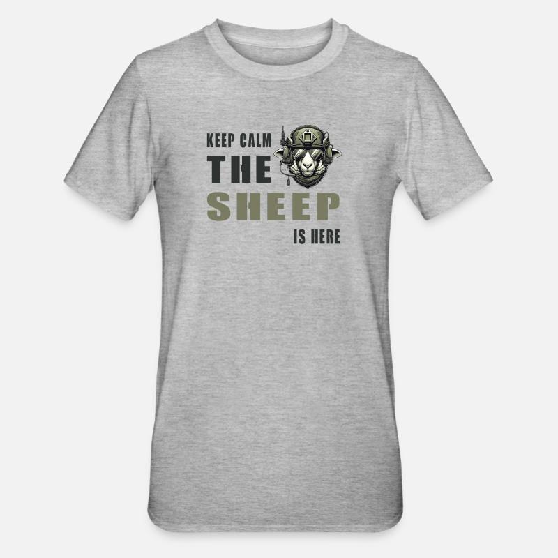 Schaf – Keep Calm Design - Unisex Polycotton T-Shirt - Grau meliert
