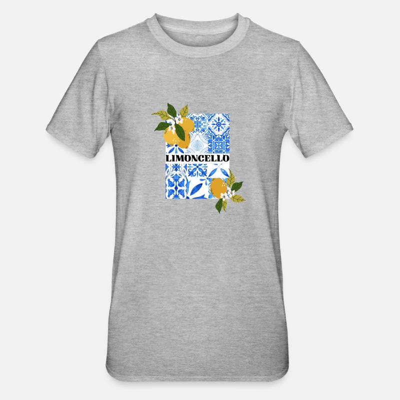 Limoncello – Citrus and Azulejo Pattern - Unisex Polycotton T-Shirt - heather grey