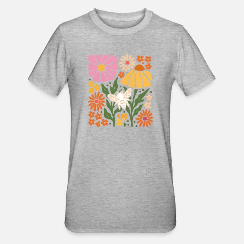 Abeille à fleurs douces - T-shirt polycoton Unisexe - gris chiné