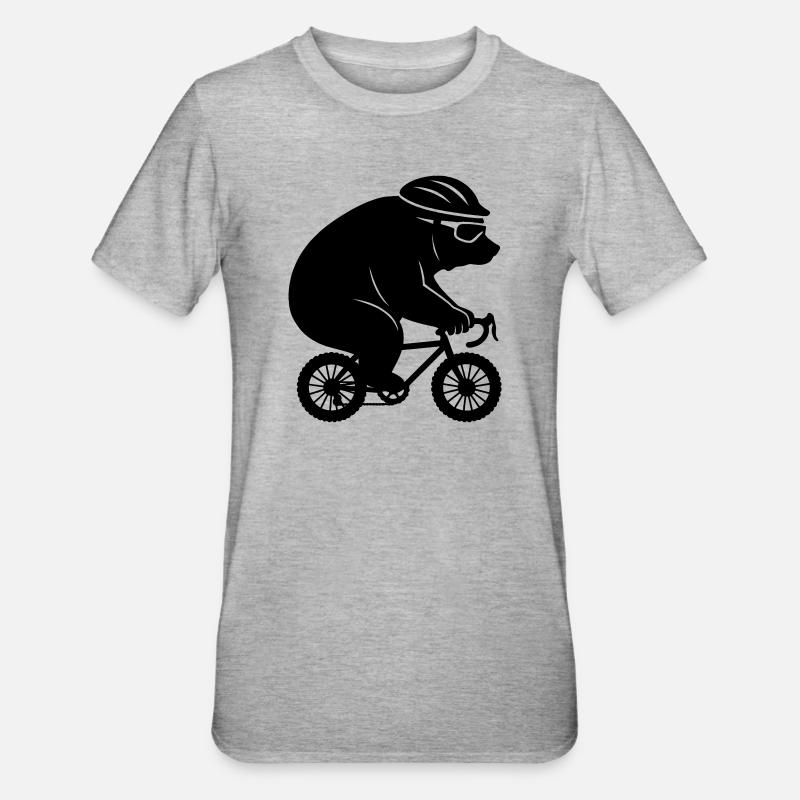 Ours géant sur un minuscule vélo de gravier - T-shirt polycoton Unisexe - gris chiné