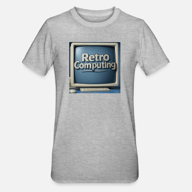 Retro Computer Graphics on Blue Background - Unisex Polycotton T-Shirt - heather grey