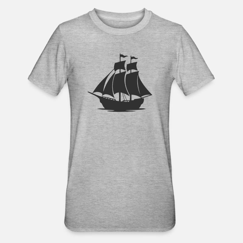 Mysteriöse Silhouette eines Segelschiffs - Unisex Polycotton T-Shirt - Grau meliert