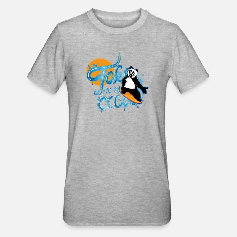 Panda Surfer – Emmenez-moi à l’océan - T-shirt polycoton Unisexe - gris chiné