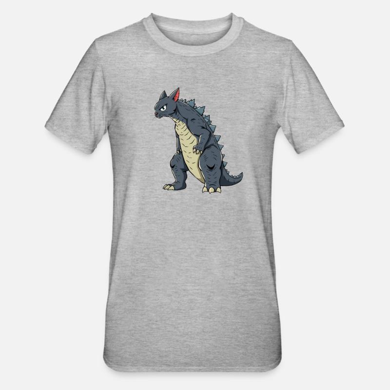 Katze als Echse - Unisex Polycotton T-Shirt - Grau meliert