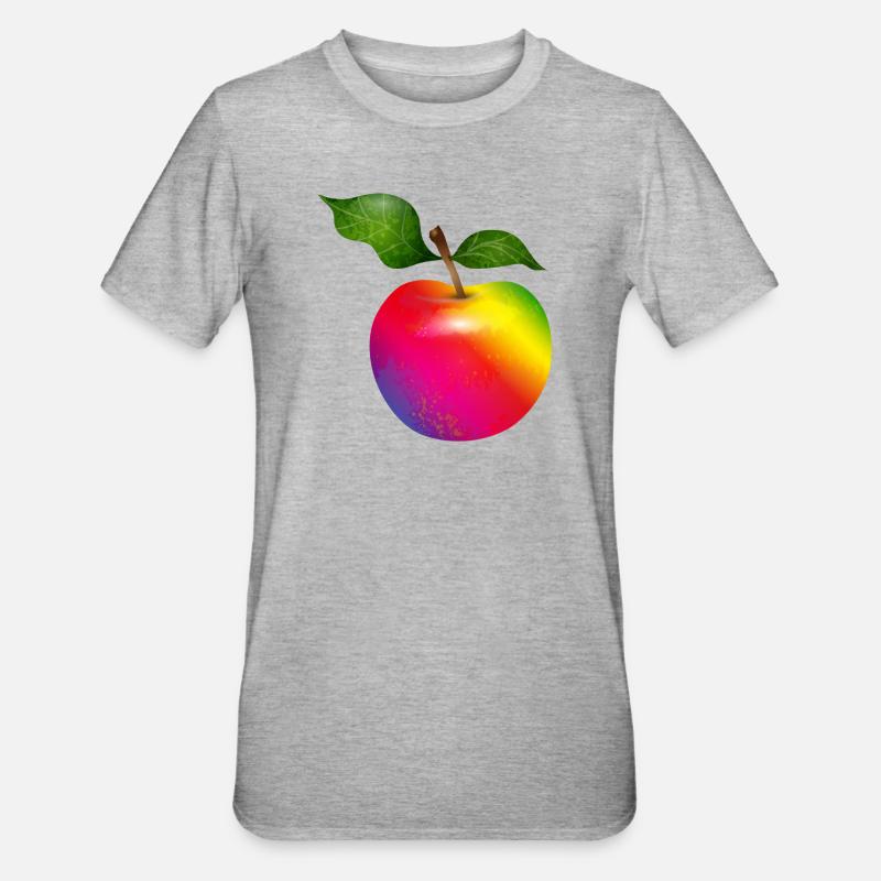 Bunter Regenbogen-Apfel mit Blättern Illustration - Unisex Polycotton T-Shirt - Grau meliert