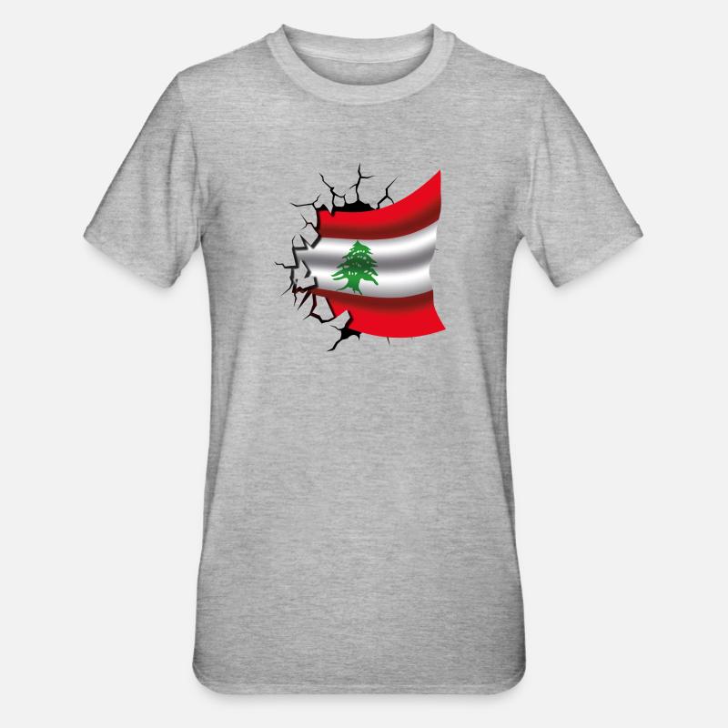 Drapeau du Liban - Drapeau Broken Design - T-shirt polycoton Unisexe - gris chiné