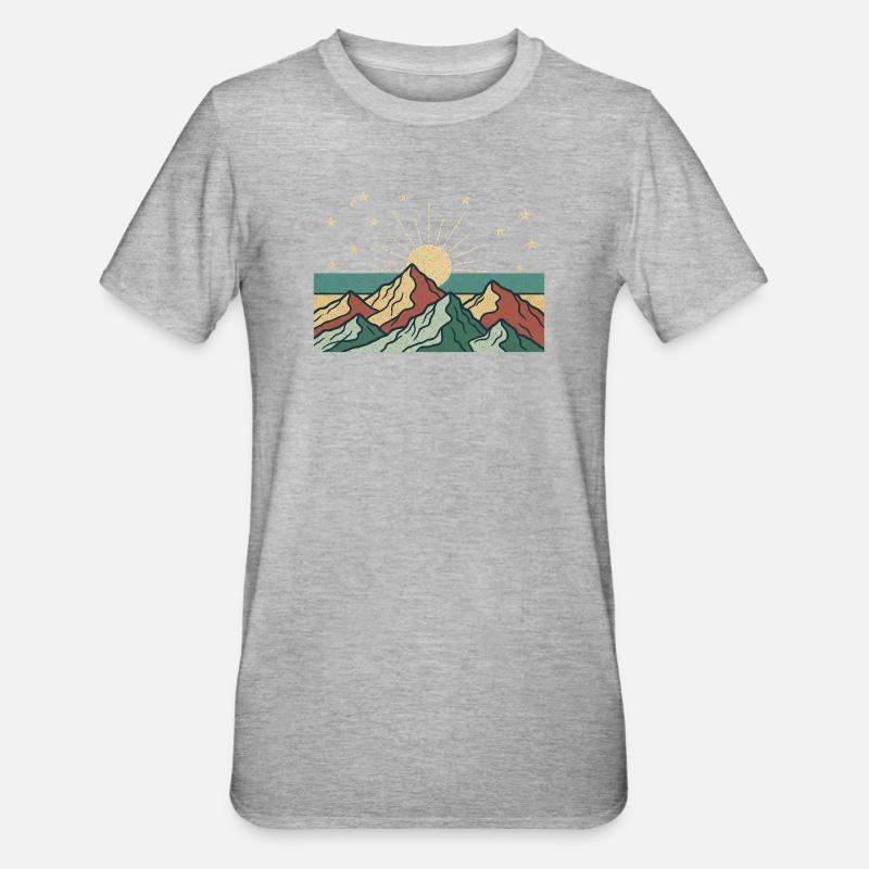 Berglandschaft mit Sonnenstrahlen - Unisex Polycotton T-Shirt - Grau meliert