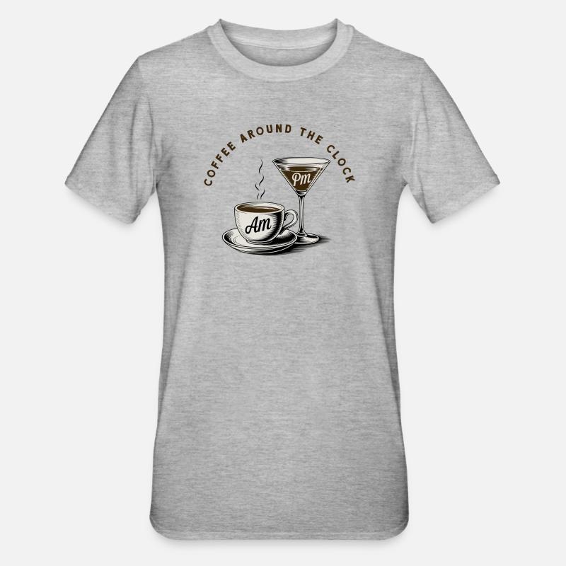 Kaffeepause, Coffee around the clock - Unisex Polycotton T-Shirt - Grau meliert