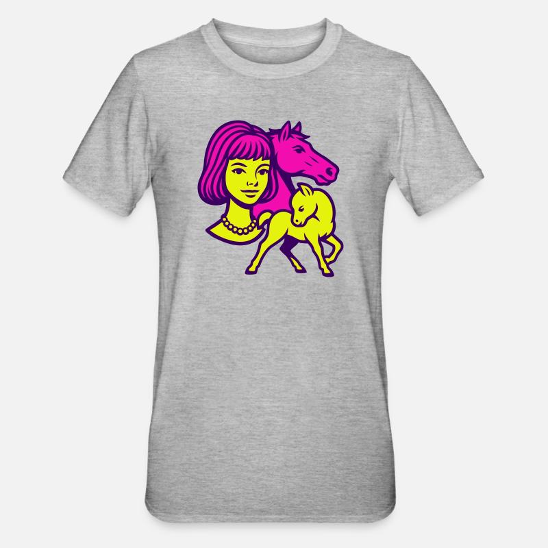 Pferdemädchen Pop-Art - Unisex Polycotton T-Shirt - Grau meliert
