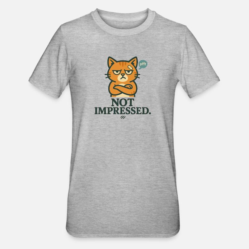 Not Impressed – Grumpy-Katze - Unisex Polycotton T-Shirt - Grau meliert