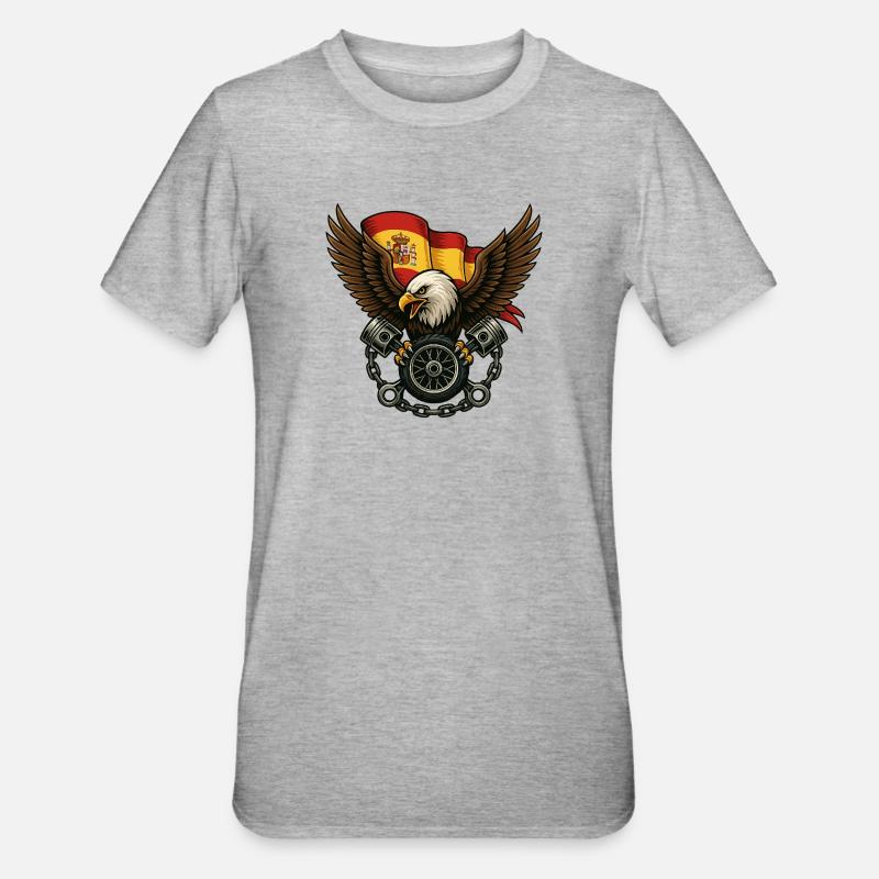 Aigle espagnol biker avec drapeau et pistons - T-shirt polycoton Unisexe - gris chiné