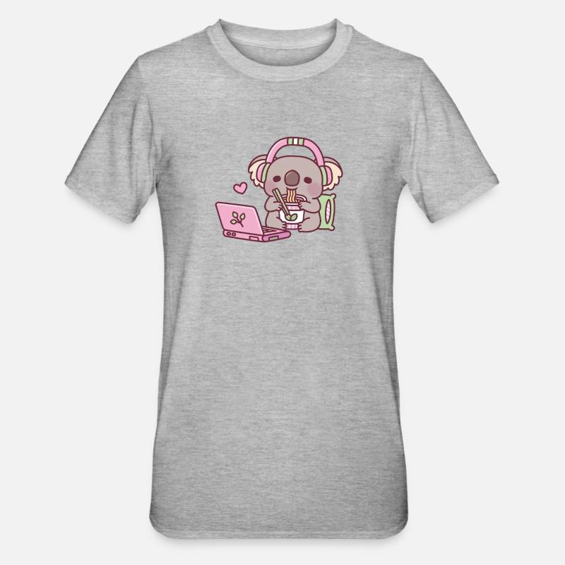 Mignon koala mangeant des nouilles instantanées - T-shirt polycoton Unisexe - gris chiné