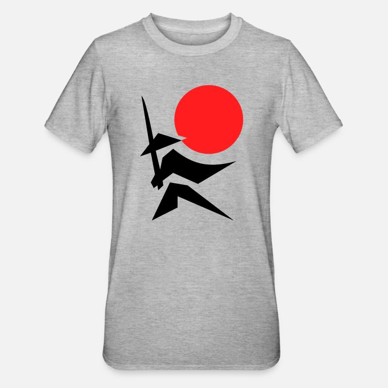 Abstraktes Bild mit Samurai Rot Schwarz - Unisex Polycotton T-Shirt - Grau meliert
