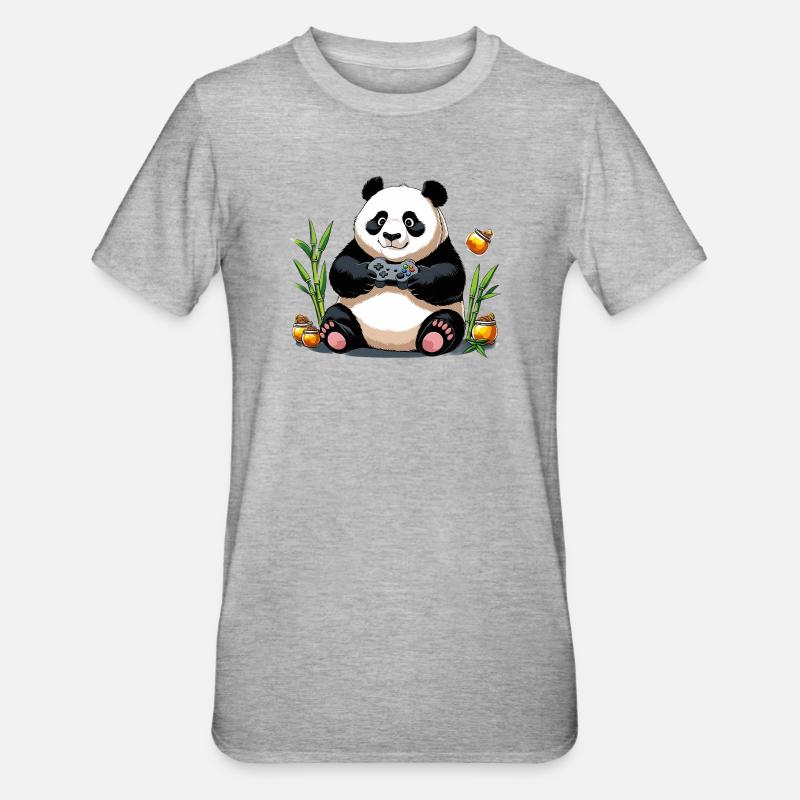 Chill Panda mit Gaming Controller - Unisex Polycotton T-Shirt - Grau meliert