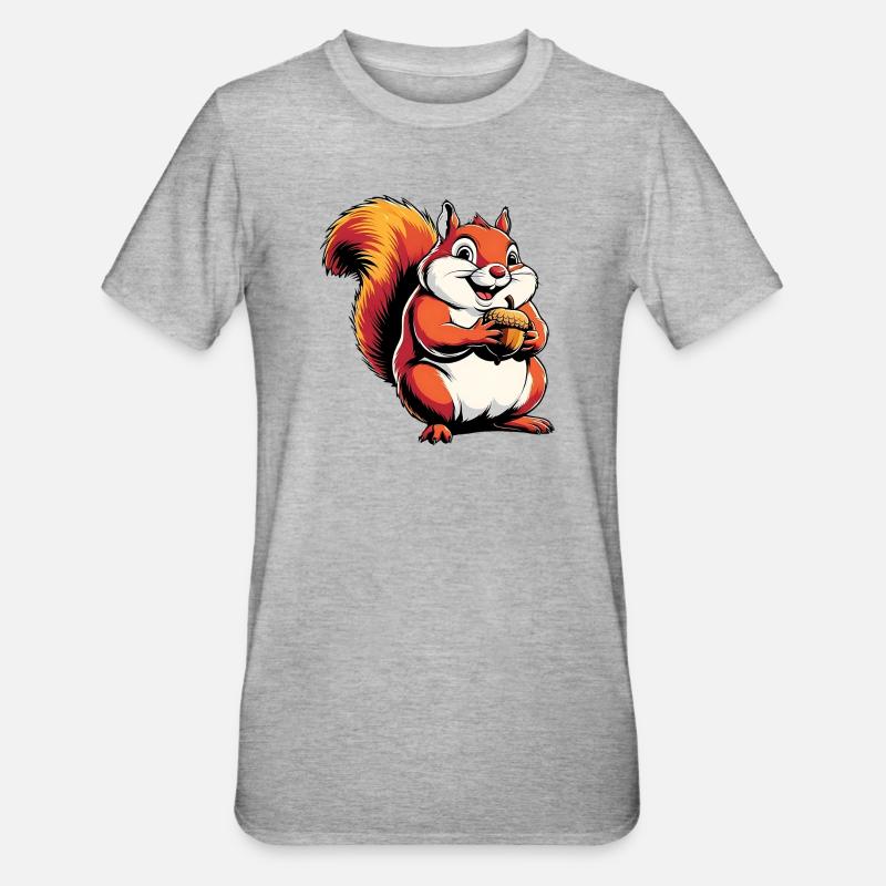 Witziger Eichhörnchen CartoonMit Eichel - Unisex Polycotton T-Shirt - Grau meliert