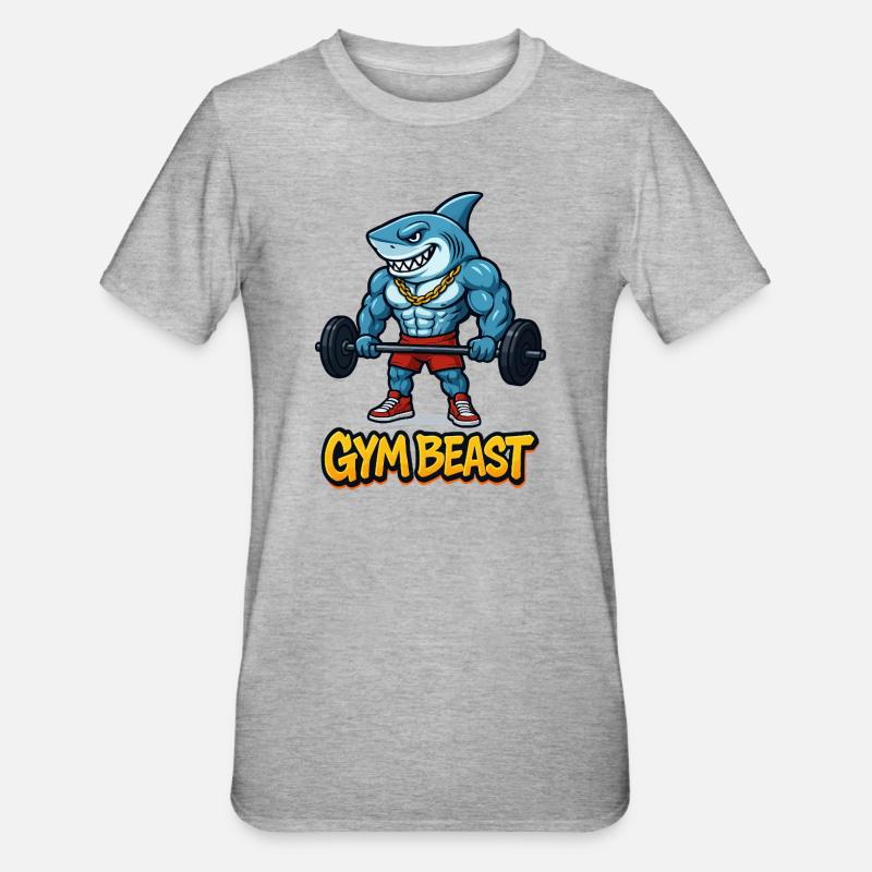 Muscles de requin, bodybuilder comique - T-shirt polycoton Unisexe - gris chiné