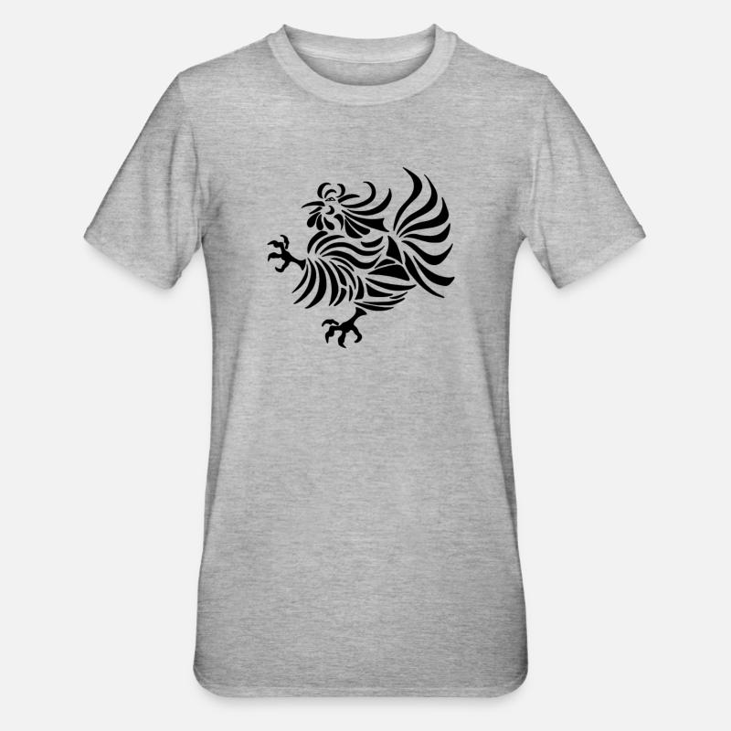 Dessin au trait complexe d'un coq - T-shirt polycoton Unisexe - gris chiné
