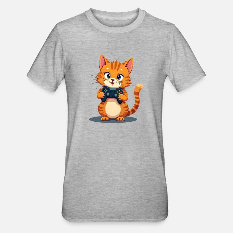 Kitten with game controller - Unisex Polycotton T-Shirt - heather grey