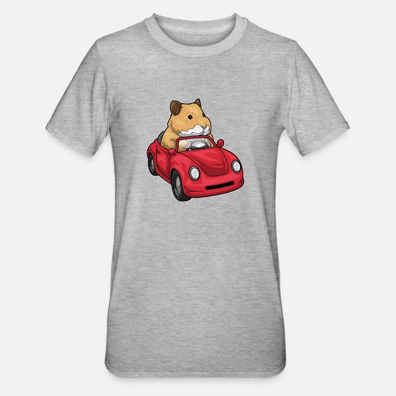 Hamster Auto - Unisex Polycotton T-Shirt - Grau meliert