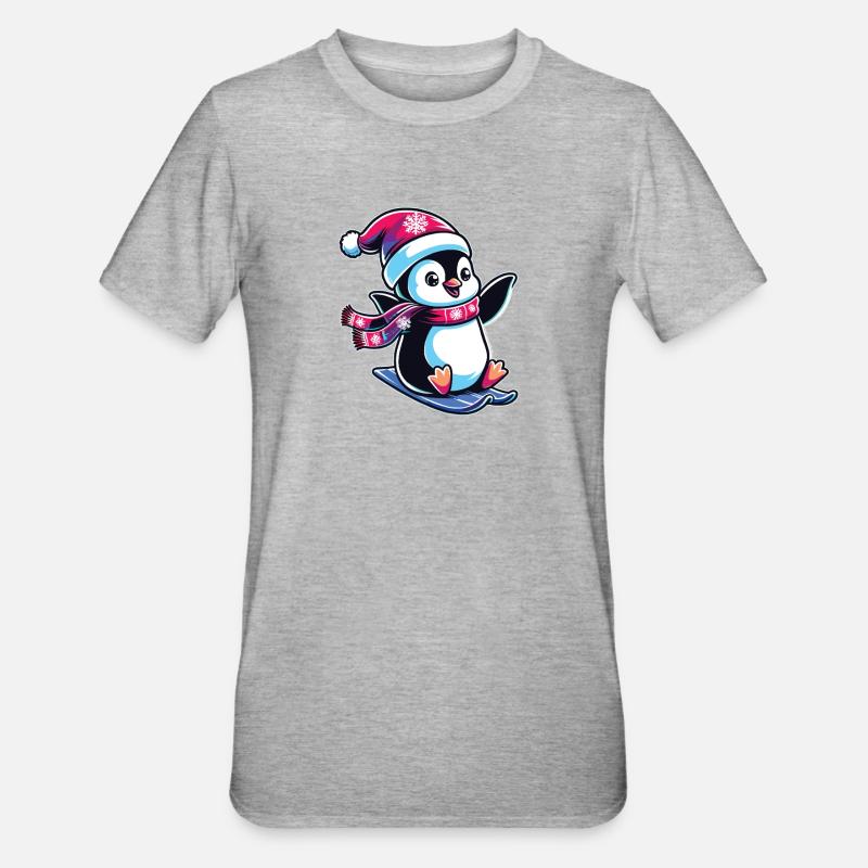 Pingouin Noël Ski Course Pingouins - T-shirt polycoton Unisexe - gris chiné