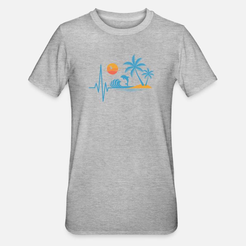 Tropical design palm trees dolphins vacation - Unisex Polycotton T-Shirt - heather grey
