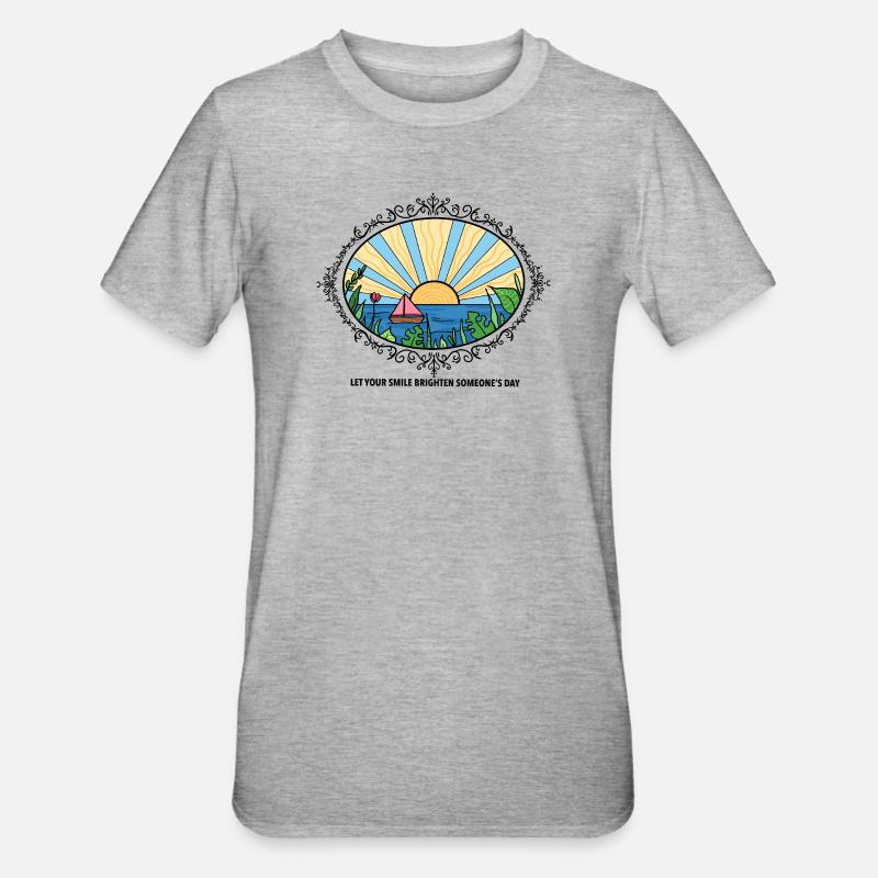 Paysage de coucher de soleil avec citation - T-shirt polycoton Unisexe - gris chiné
