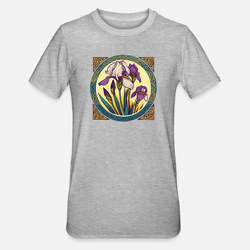 Intricate Irish Iris Celtic Artwork - Unisex Polycotton T-Shirt - heather grey