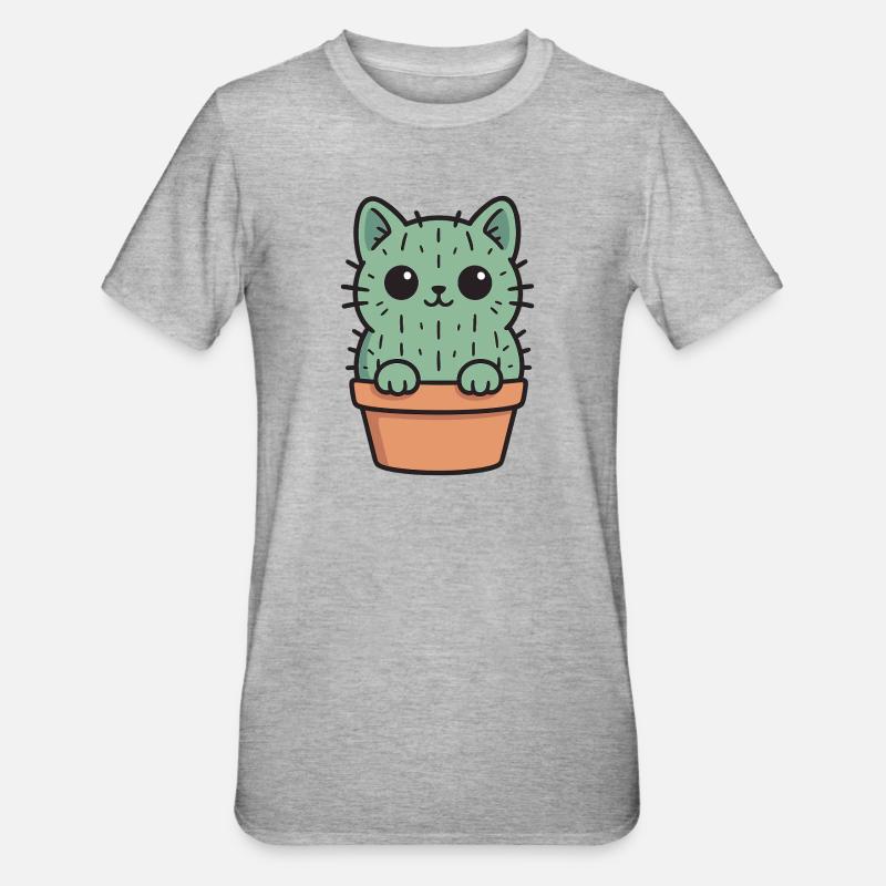 Conception de chaton cactus mignon - T-shirt polycoton Unisexe - gris chiné
