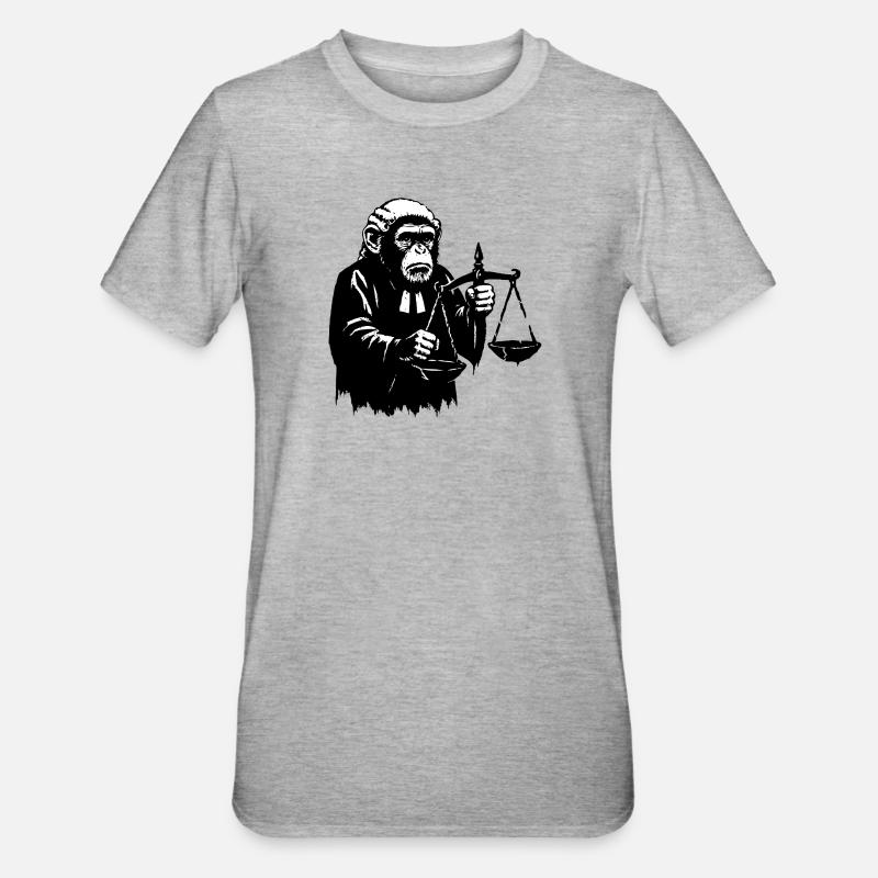 Monkey judge pulls scales down - Unisex Polycotton T-Shirt - heather grey