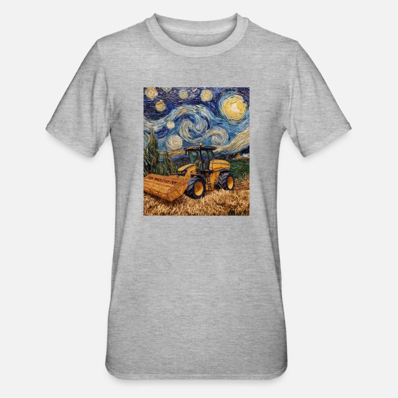 moissonneuse-batteuse fermier style van gogh étoilé - T-shirt polycoton Unisexe - gris chiné