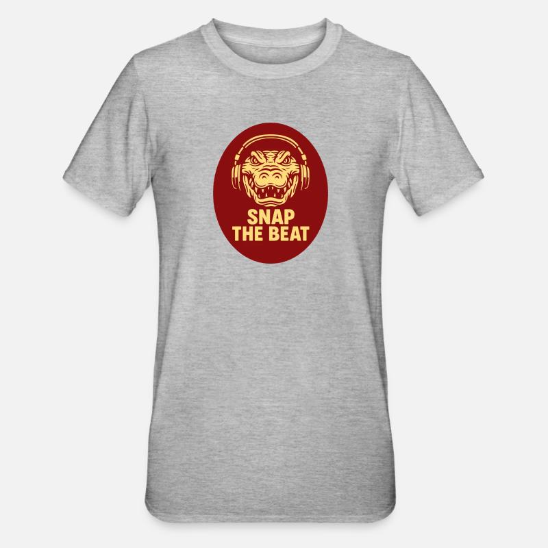 Krokodil mit Kopfhörer - Unisex Polycotton T-Shirt - Grau meliert
