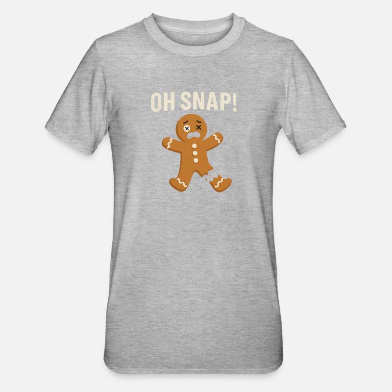 Gingerbread Man with Shocked Expression (Oh Snap) - Unisex Polycotton T-Shirt - heather grey