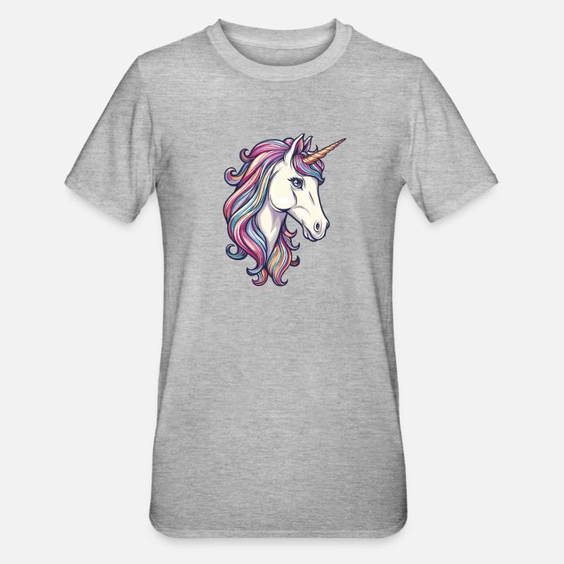 Bunter Einhorn mit farbigem Haar - Unisex Polycotton T-Shirt - Grau meliert