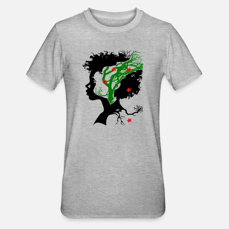 Arbre abstrait avec des fleurs - T-shirt polycoton Unisexe - gris chiné