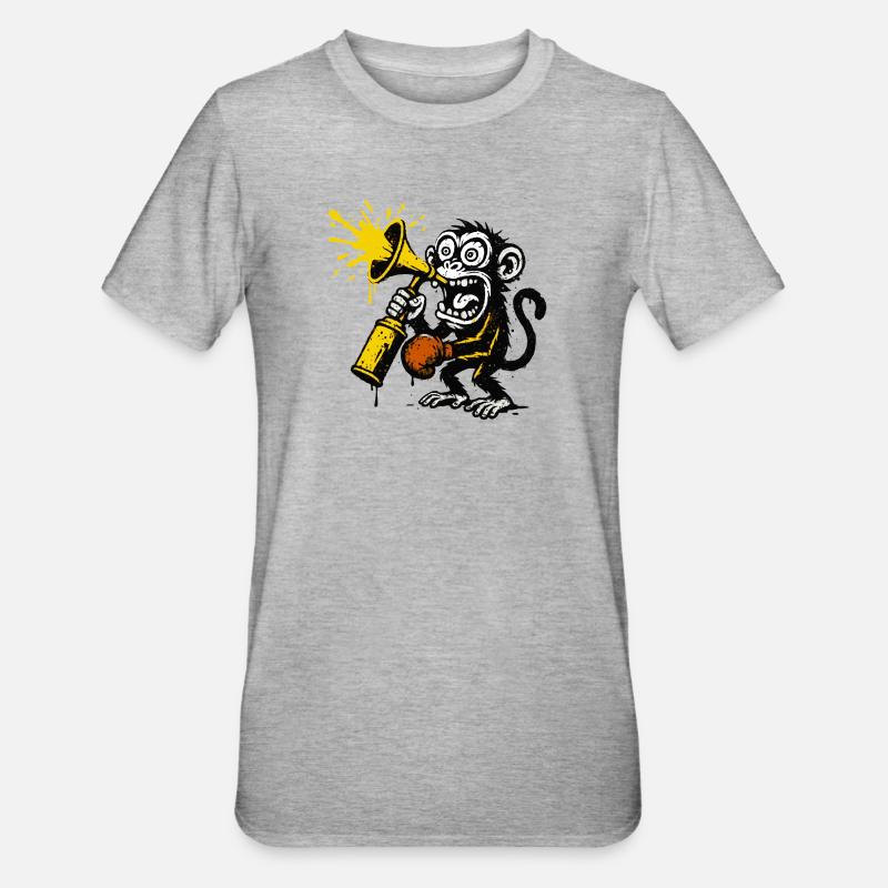 Expressive monkey with megaphone - Unisex Polycotton T-Shirt - heather grey