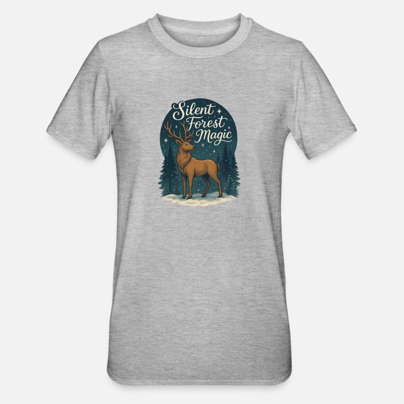 Winterhirsch – Silent Forest Magic - Unisex Polycotton T-Shirt - Grau meliert