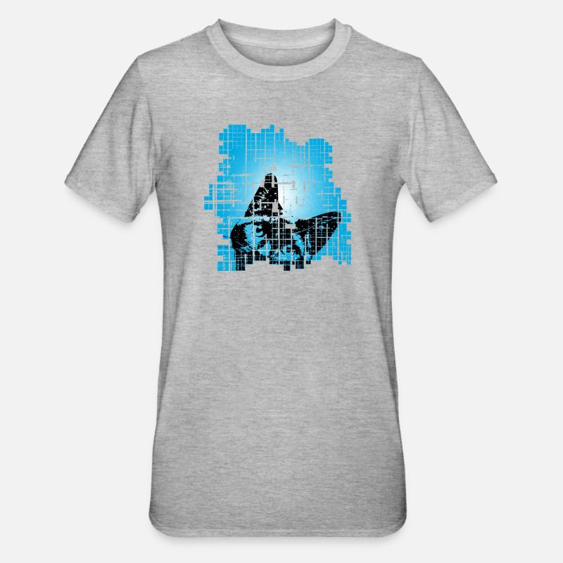 Chat en Pixel Grid Bleu - T-shirt polycoton Unisexe - gris chiné